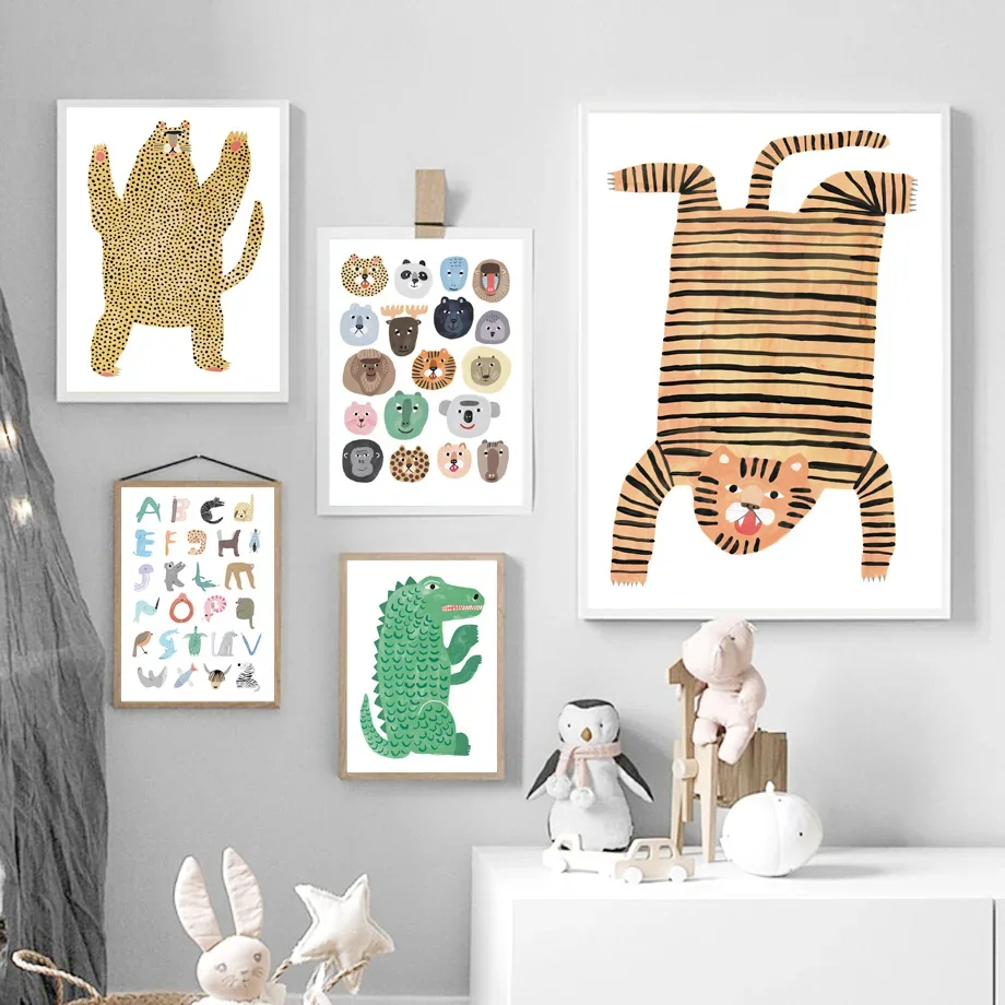 

Tiger Leopard Koala Crocodile Alphabet Nordic Posters And Prints Wall Art Canvas Painting Wall Pictures For Living Room Decor