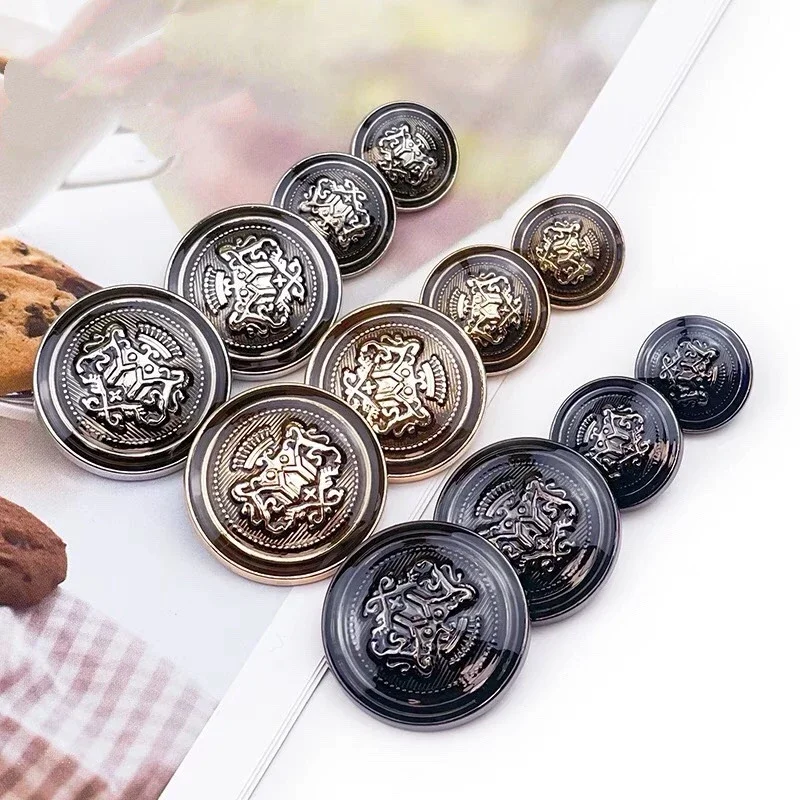 European Retro Crown Clothing Buttons, Black Metal Jacket Buttons, Sewing Fashion Coat Buttons, 15mm, 20mm, 25mm, 10Pcs Lot