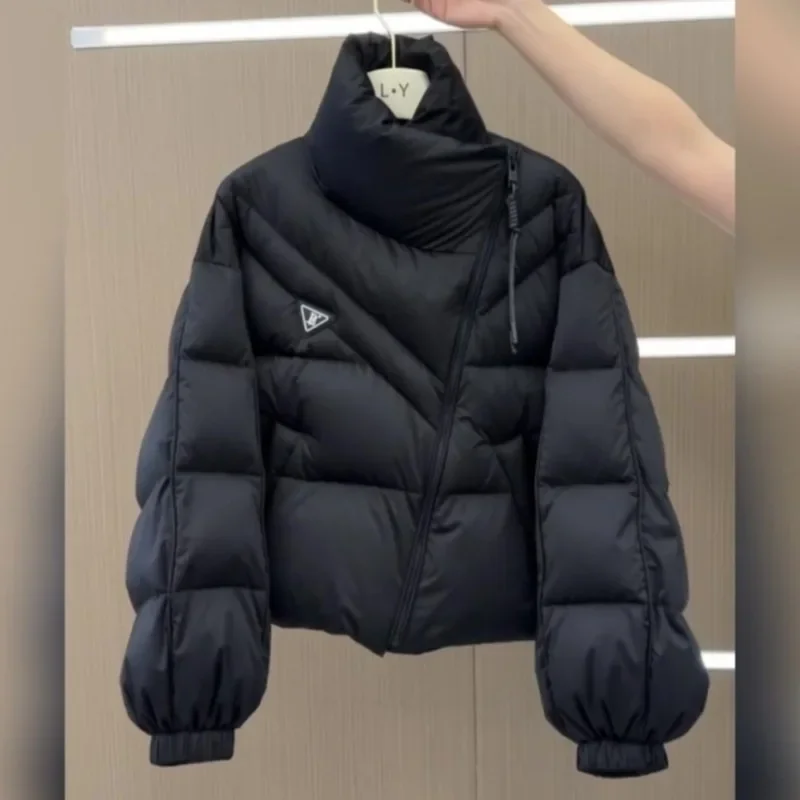 New Cotton Women Winter Warm Short Puff Jacket Korean Design Irregular Cotton Coat Trend Loose Thicken Parkas Tide Black White