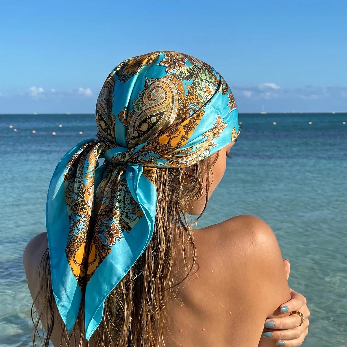 New Fashion Square Silk Scarf Women Luxury Brand Satin Print Hijab Scarves Pareo Bandana Female Shawl Wrap Headband Foulard 90cm