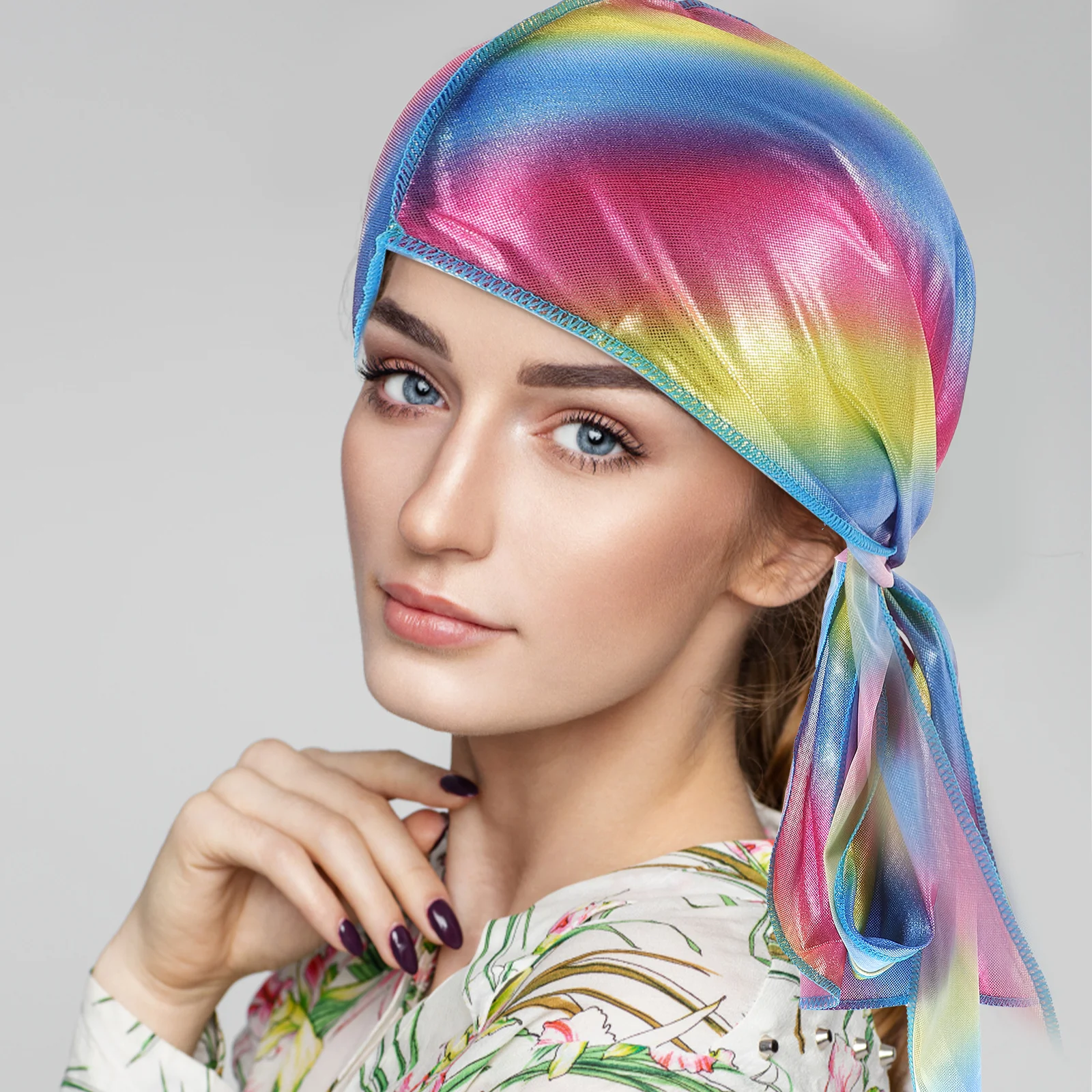 

1pc Colorful Long Tail Pirate Hat Satin Scarf Bonnet Elastic Neck Cover Comfortable Lightweight Durable Wide Strap Headwrap For