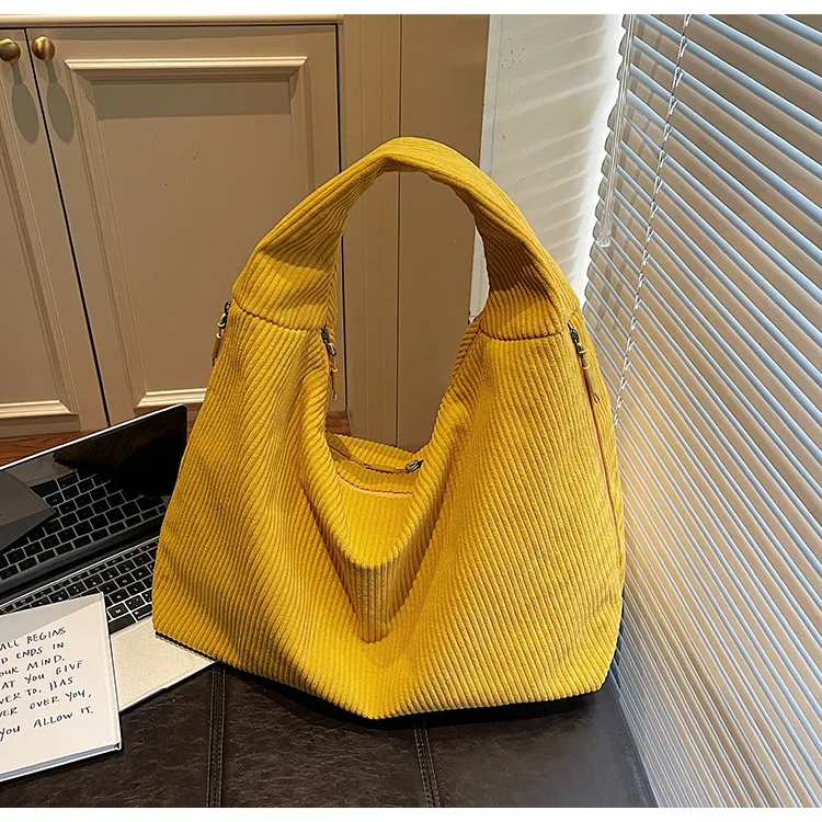 

Solid Color Corduroy Shoulder Underarm Bags for Women Large Capacity Ladies Multi-pocket Tote Portable Female Vest Bag Handbag
