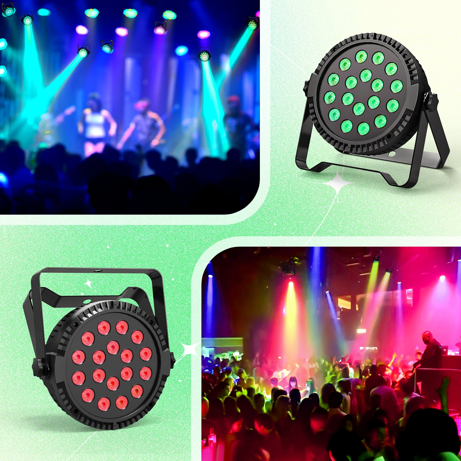 4PCS/Set 18LED Par Light RGB Flat Stage Par Light Effect LED Projection Light for DJ Disco Party Wedding Holiday Bar Club Show