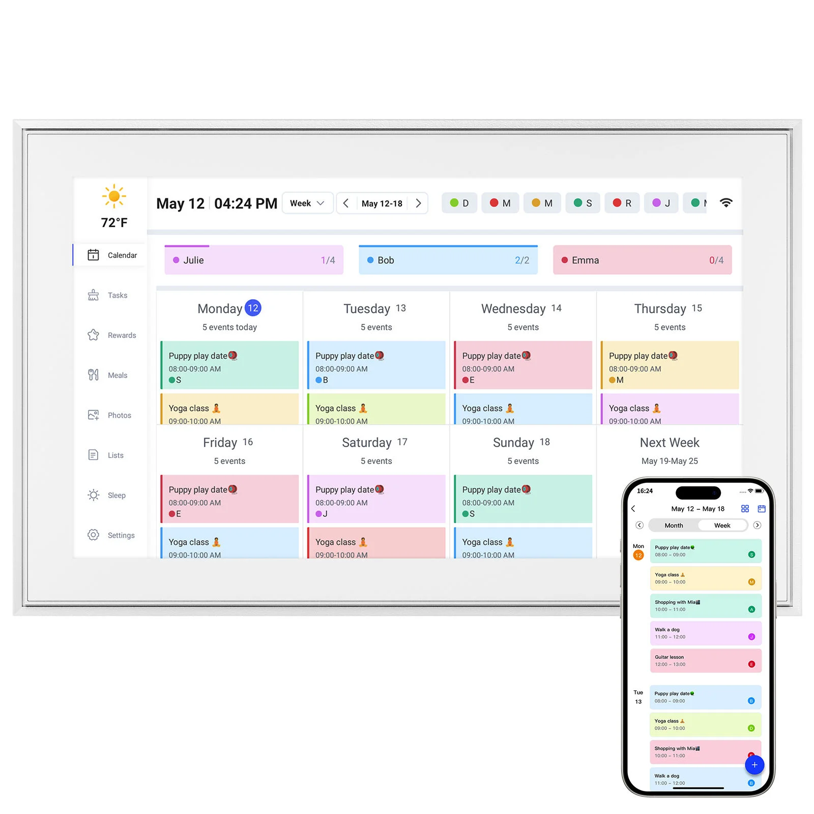 

15.6 Inch Touch Screen Smart Digital Calendar: WIFI-connected, Supports Google/Yahoo/Cozi Schedules, Media Playback & Clock.
