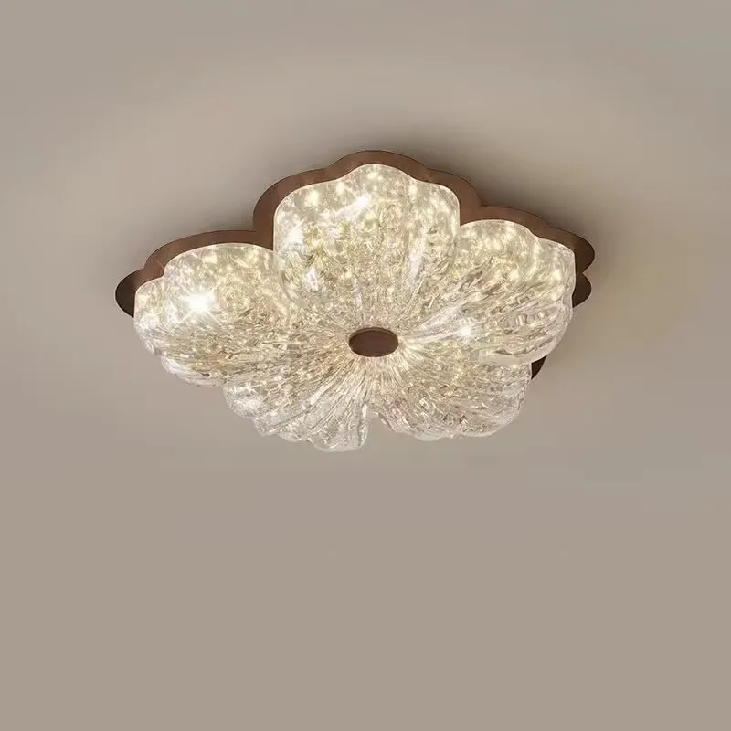 

New gold foil petal bedroom lamp, ice patterned resin ceiling lamp, mid century modern ceiling lamp