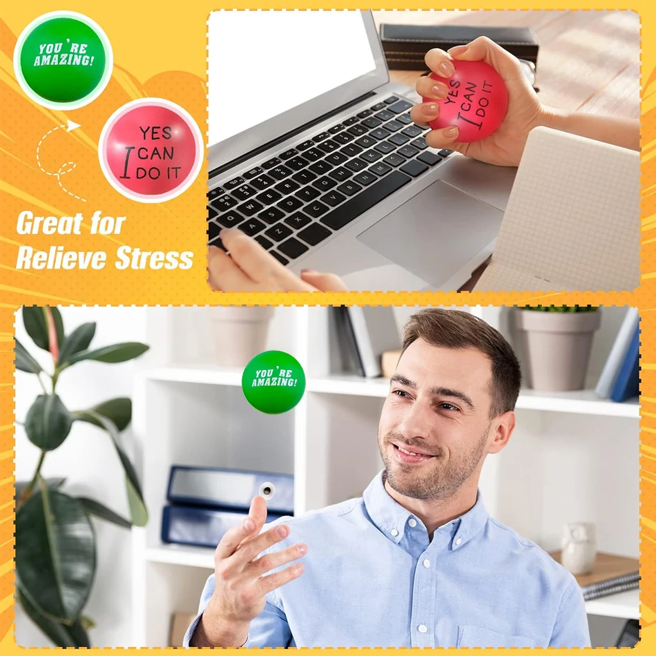 30/60 PCS Motivational Stress Balls, 2 Inch Soft PU Stress Relief Balls, Squeeze Balls,  Perfect Party Supplies Gift