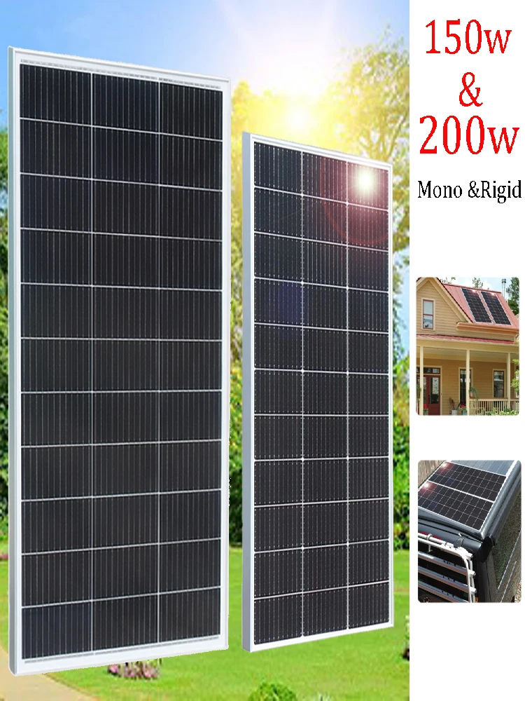 Panel fotowoltaiczny 200W 150W 80W, panel słoneczny, szkło hartowane, ładowarka 12V, monokrystaliczny, do kampera, domu, RV, łodzi, na dach. — zdjęcie produktu 7
