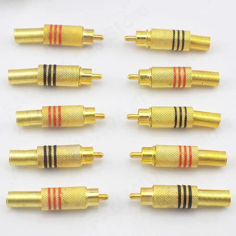 10PCS/Lot Gold Red Black Metal Spring RCA Connector Male Jack Plug AV Plugs For PC Audio Vedio Welding DIY Parts m20