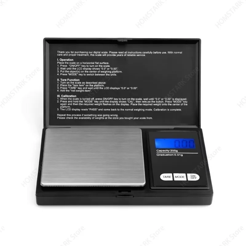 Pocket Digital Electronic Scale, 200g/0.01g & 500g Capacity, LCD Backlit Display Battery Powered Weighing Instrument