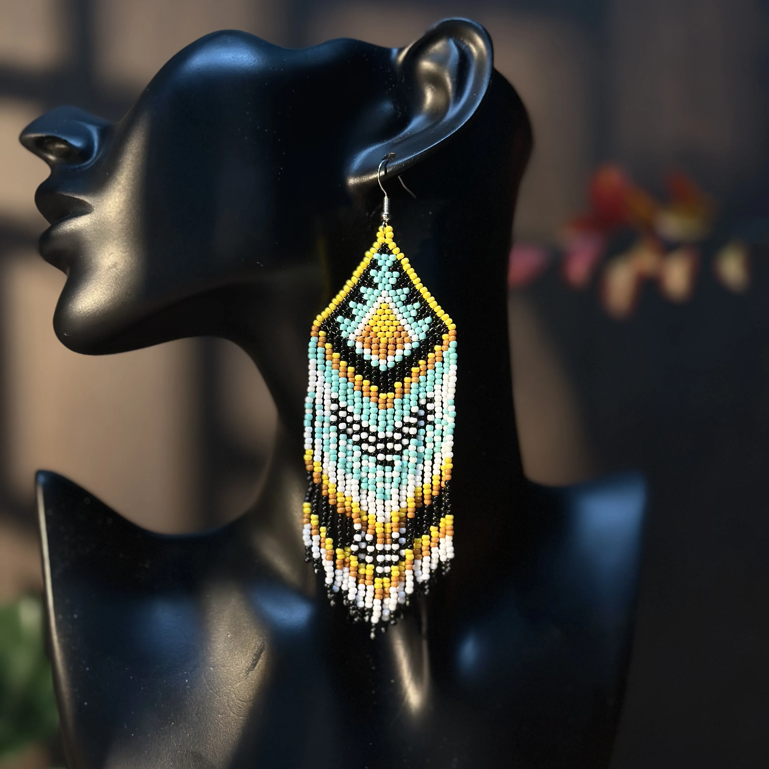 Bohemian style geometric tassel earrings tribal style earrings