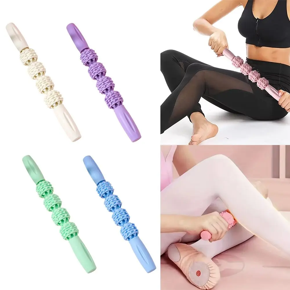 PP Roller Ball Muscles Massage Stick 4 Rollers Durable Relaxation Yoga Fitness Sports 33cm Wolf Tooth Fascia Stick