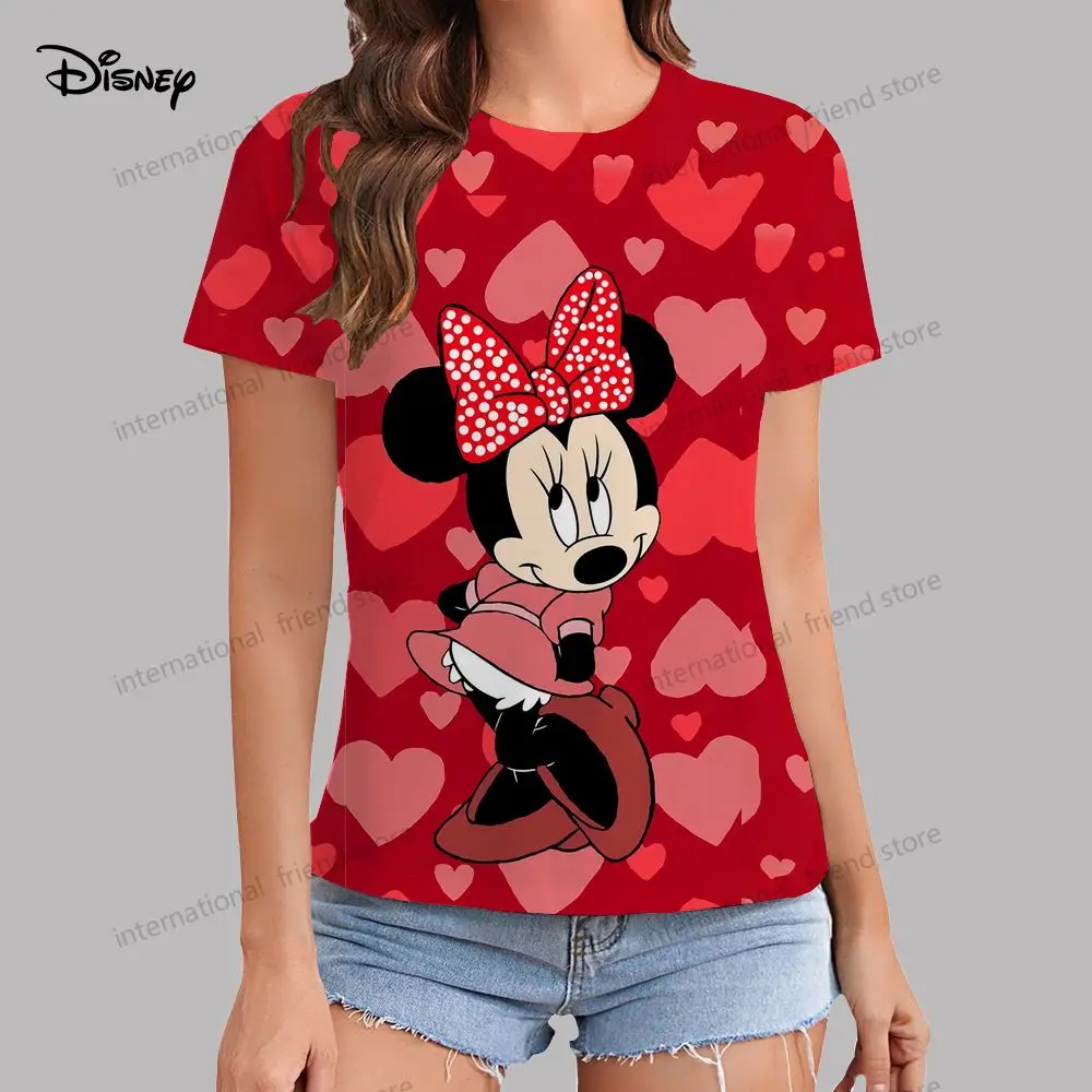 Women's  T-shirt Disney Mickey Mouse XS-3XL Youthful Woman Clothes Leisure Summer 2024 Kawaii Y2k T-shirts Street Wear O Neck