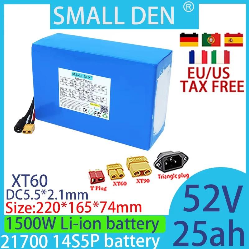 52V 25ah 14S5P 21700 lithium battery pack,1500w high power,suitable for camping,outdoor batteries,off-road vehicles,solar energy