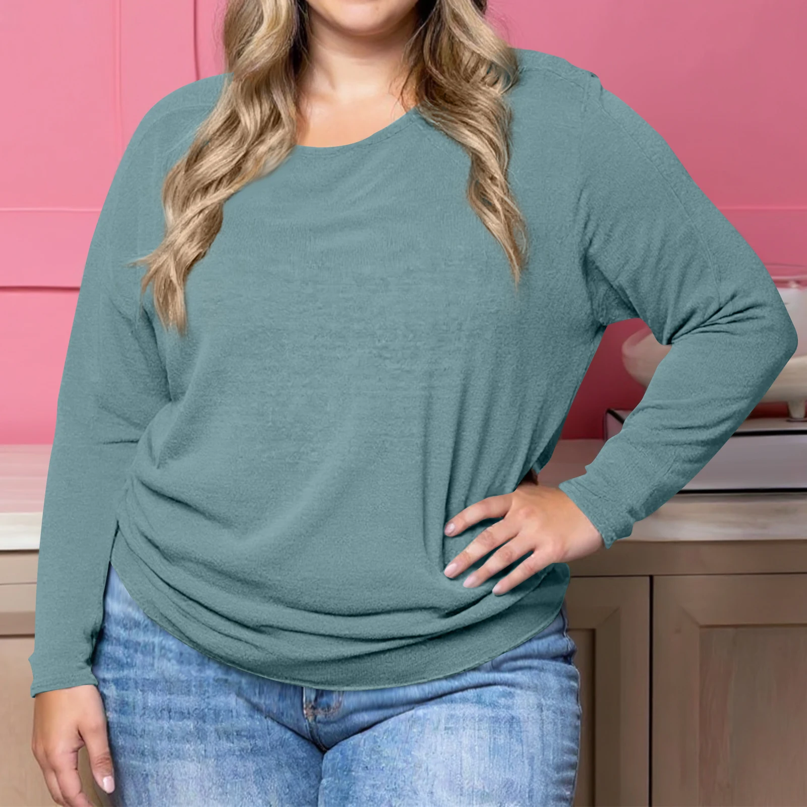 Damskie bluzki plus size na jesień, codzienne, modne, jednokolorowe, z długim rękawem, luźne koszulki, sportowe bluzki do fitnessu.