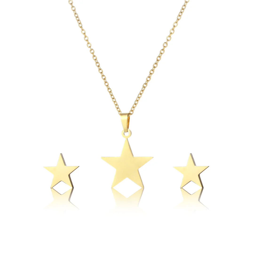Small Tiny Five-pointed Star Pendant Earrings Set Female Gold Color Stainless Steel Pentagram Necklace For Women Jewelry Sets