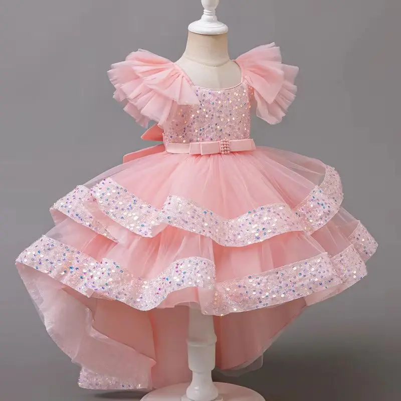 Girl Party Dress Performance Girls' Princess Dresses Sequins Child Green Clothing