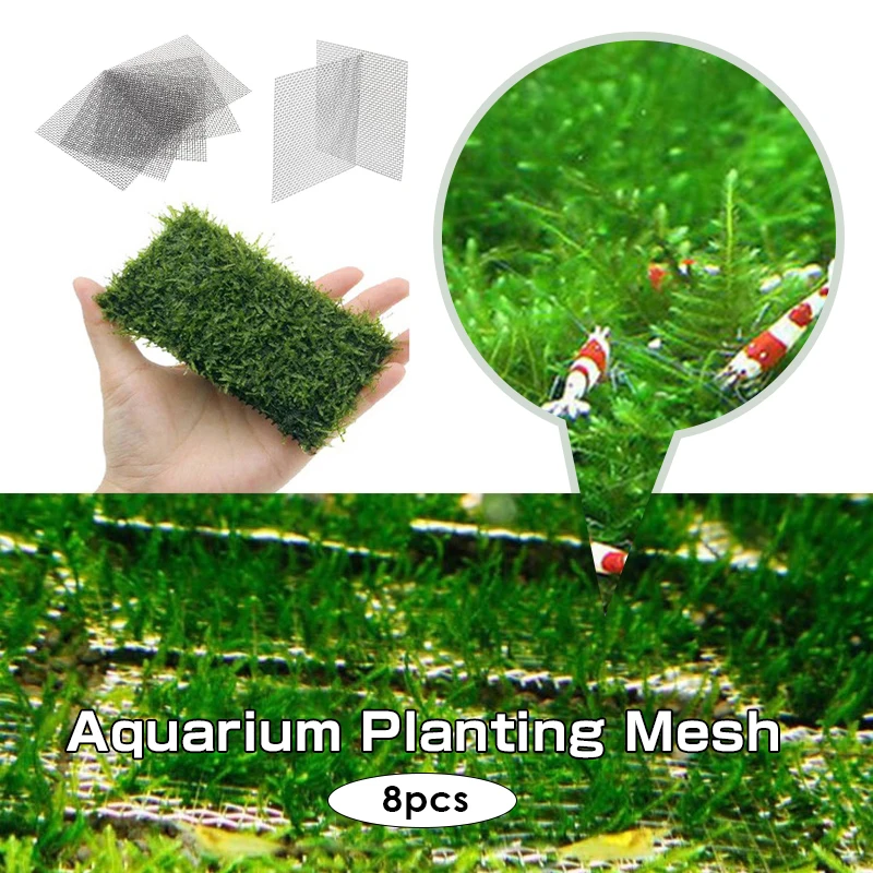 

8 Pcs Aquarium Fish Tank Stainless Steel Wire Mesh Pad Moss Net Wall Mesh Kit For Planted Tank Aquatic Moss Landscaping Decor