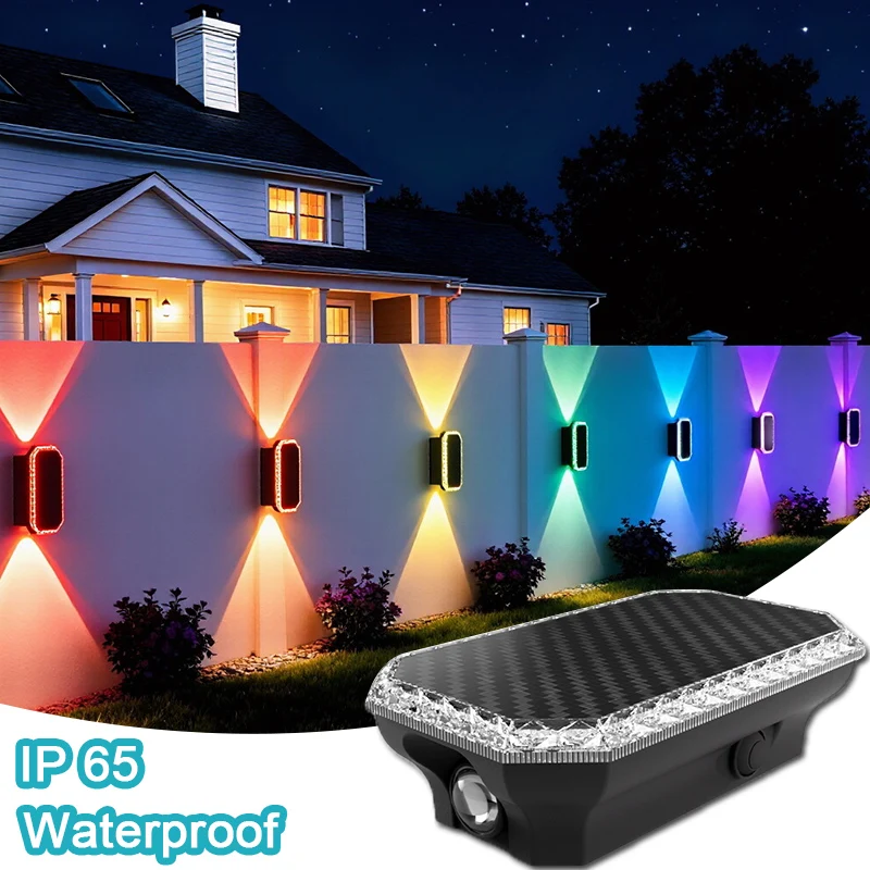

RGB Color Solar Wall Lights Outdoor Light Colorful Wall Wash Spotlight Up and Down Solar Wall Lights Outdoor Light for Yard