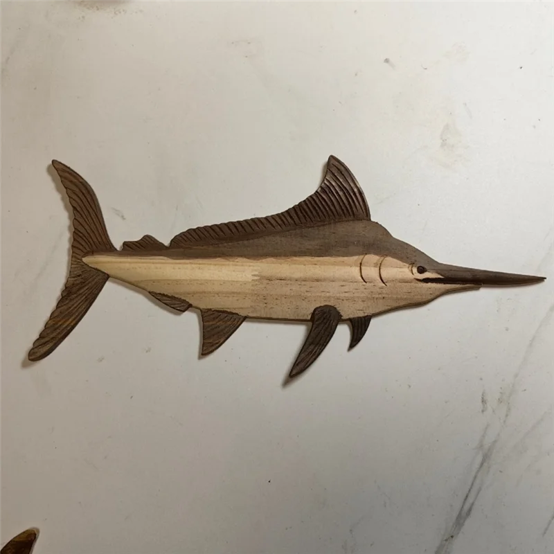 Efficient Wooden Sea Fish Decor Statue Whale Figurine Sculpture Ornament Rustic Decoration Wall Hanging Decoration,B Easy To Use