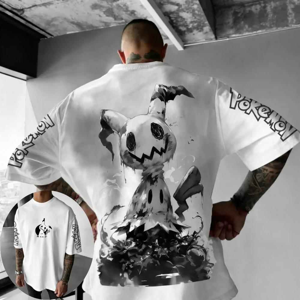 

Pokémon Men's and Women's T-shirt Mimikyu Anime Versatile Tee Summer and Spring Retro Boy's Short Sleeves Parent-child Outfits
