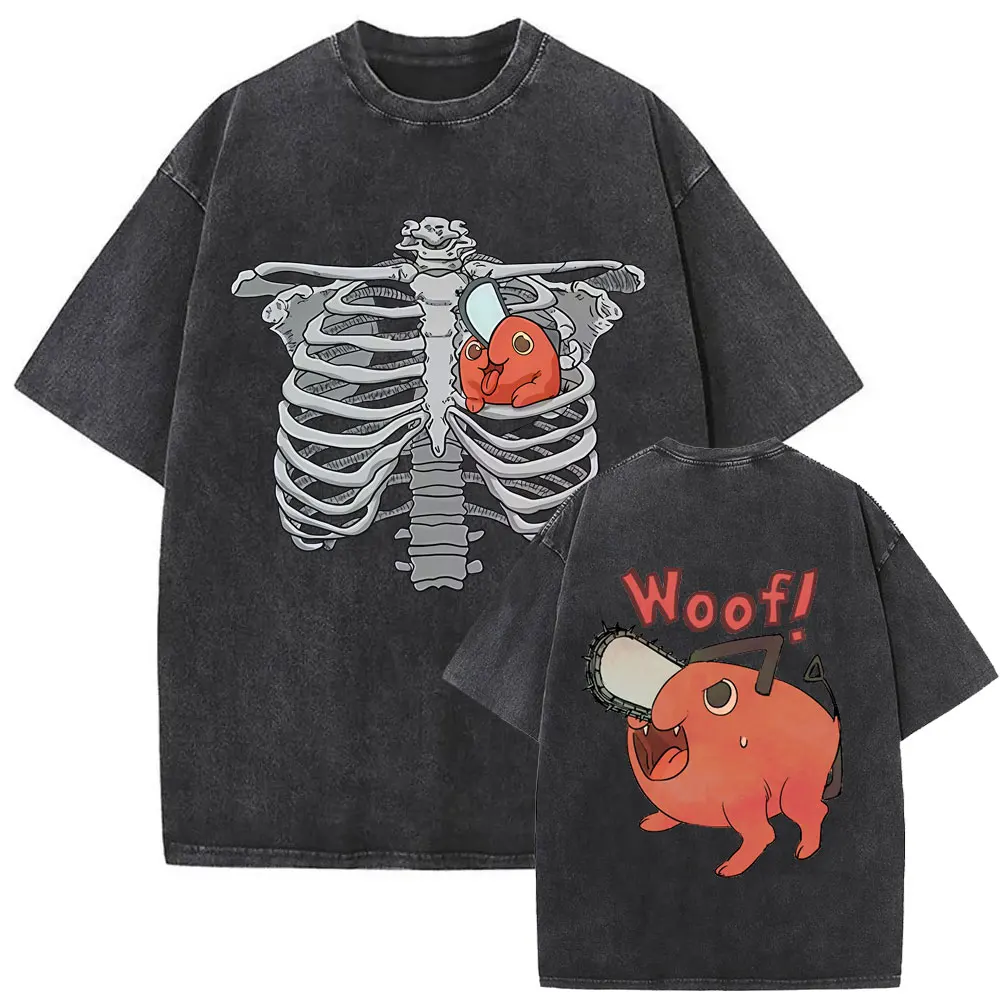 

Washed Vintage Anime Chainsaw Man T-shirt Cartoon Denji Pochita Skeleton Funny Graphic T Shirt Men Women Casual Oversized Tshirt