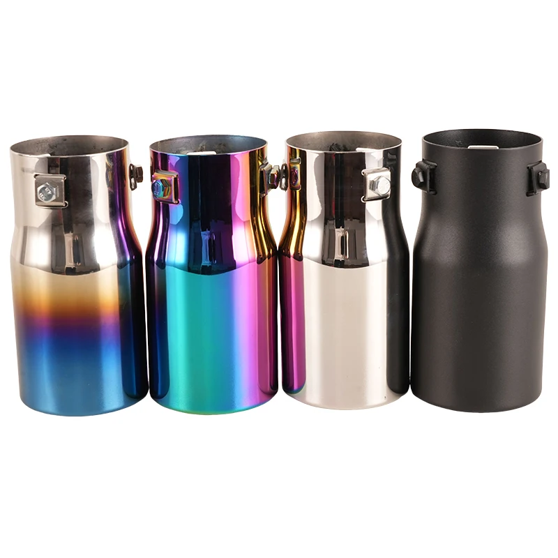 1 pièces 2.5 "pouces pièce de voiture nouveau Design tuyaux à queue plats accessoires de voiture en acier inoxydable argent coloré embouts d'échappement silencieux tuyau d'échappement