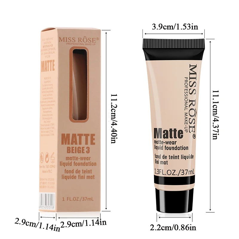 MISS ROSE Base Matte Liquid Foundation Makeup Waterproof Face Concealer Foundation Cosmetics Long-lasting Face Make Up