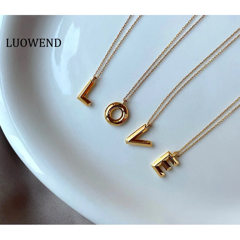 

LUOWEND 100% ожерелье из желтого золота 18 карат, модное ожерелье с подвеской в форме буквы в стиле INS для женщин, подарок на день рождения, ювелирные изделия