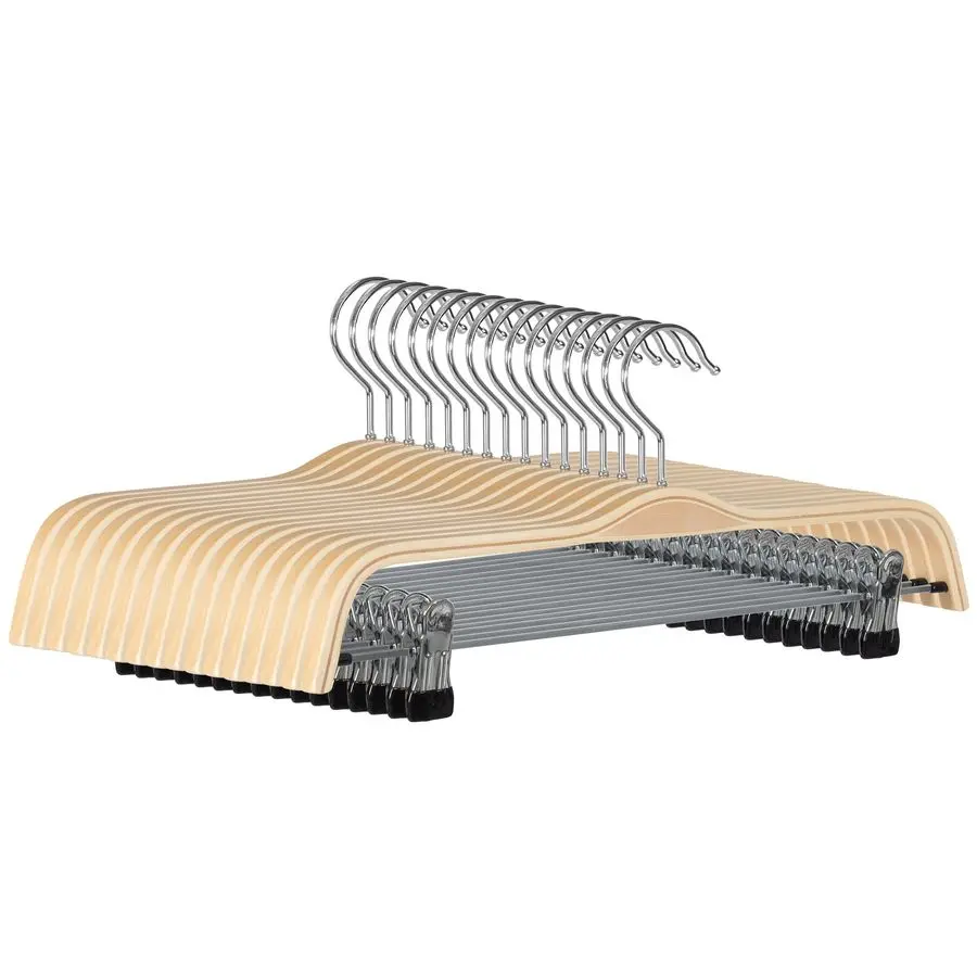 

Natural Wooden Pants Hangers with Clips, 16 Pack Wood Skirt Hangers Trouser Hanger for Jeans, Slacks, Shorts with 2Adjustable Cl