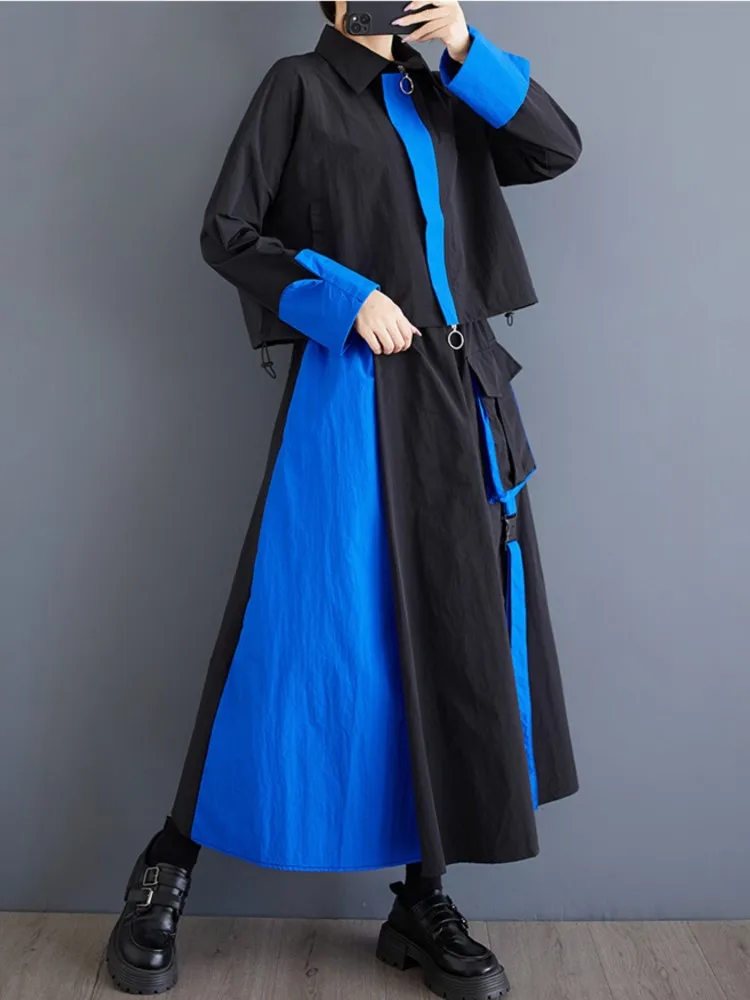 Autumn 2 Two Piece Set Oversized Women Casual Fashion Ladies Cropped Coats Elastic Waist Loose Pleated Woman Long A-Line Skirts