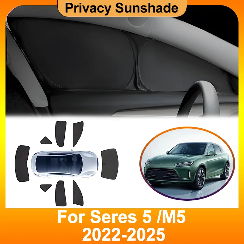 

Privacy Sunshades For Seres 5 M5 2022~2025 AITO M5 Car Sun Visor Light Blocking Curtains UV Protection Foldable Car Accessories