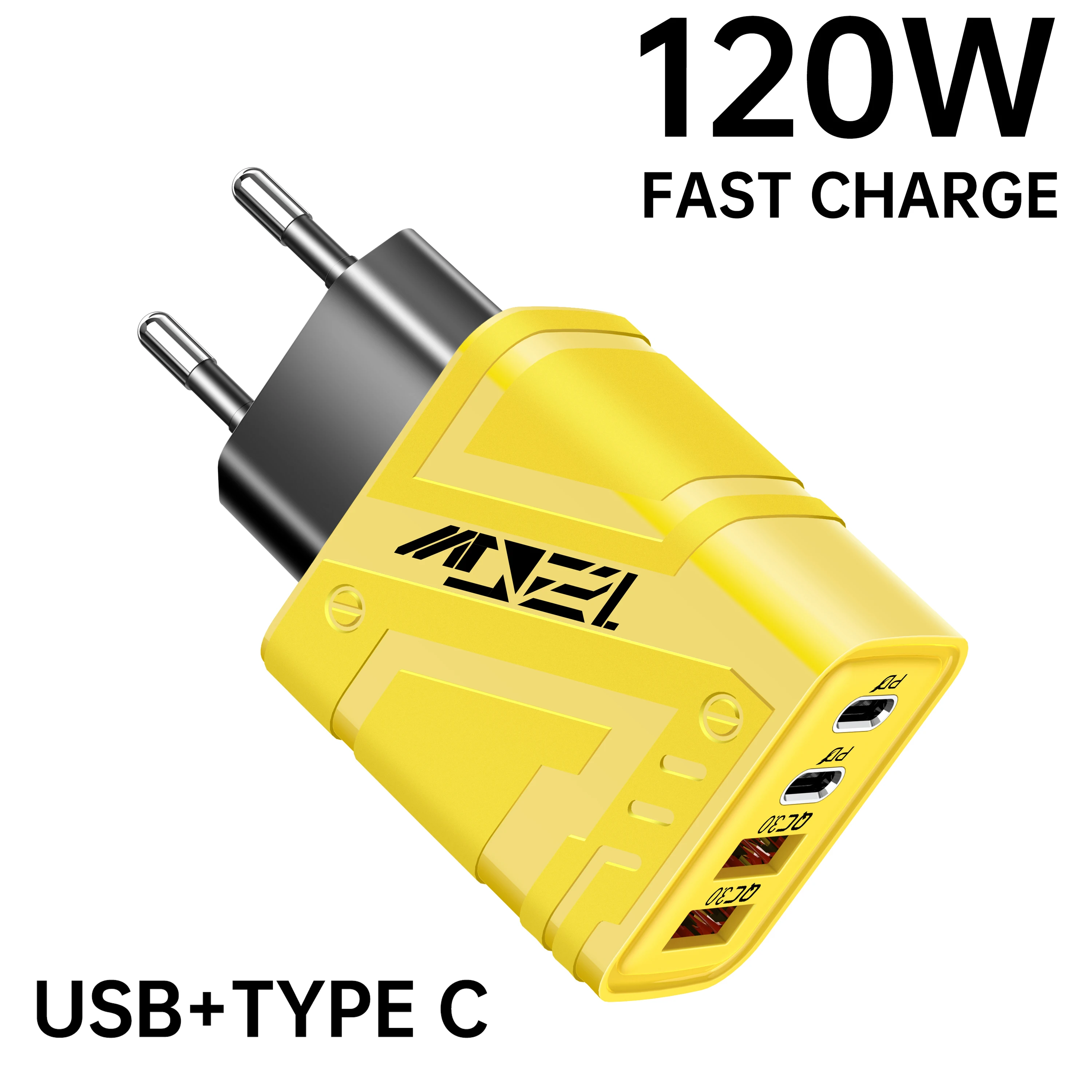 Total 120W USB Charger Type C Fast Charging Mobile Phone Wall Adapter For Xiaomi iPhone Samsung Huawei EU/US Plug Travel Adapter