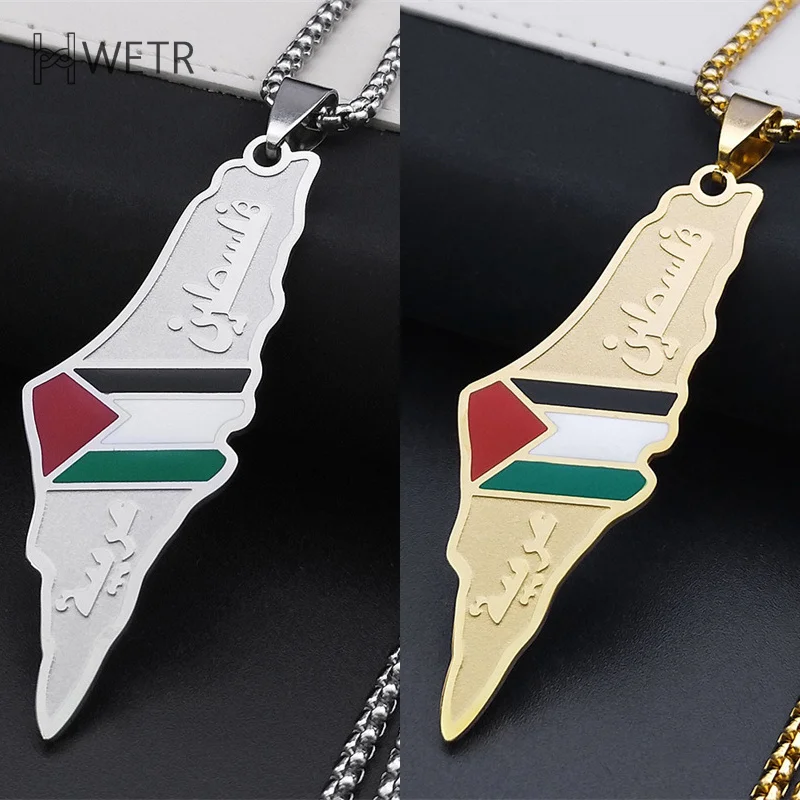 Map Flag Necklaces For Women Men Stainless Steel Gold Color Jewish Chain Necklace Jewelry