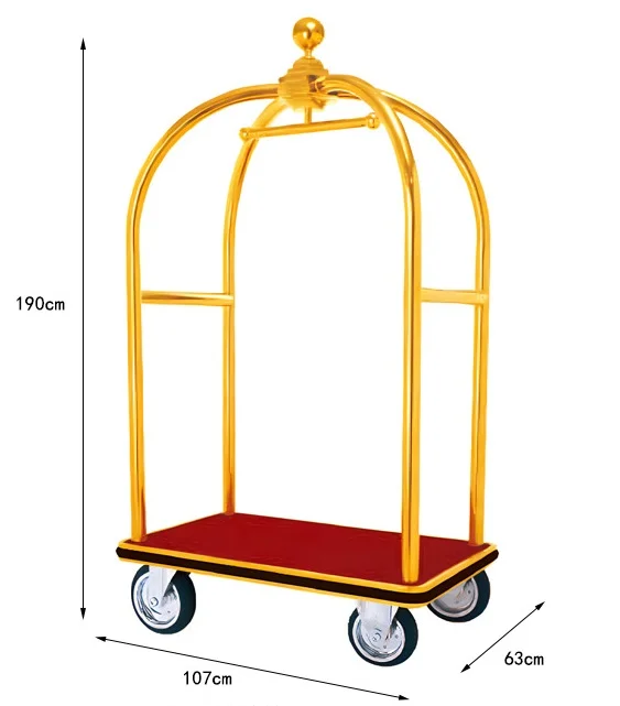 

Factory Removable Large Capacity Trolley Stainless Steel Portable Baggage Cart Custom Gold Hotel Luggage Trolley
