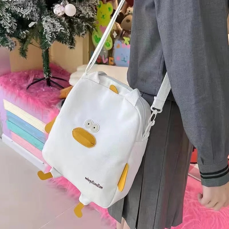 Cute Cartoon Shoulder Tote Bag for Women, Kawaii Duck Canvas, Ladies Crossbody Messenger Bags, Portable Handbag, Purse Flap Bags