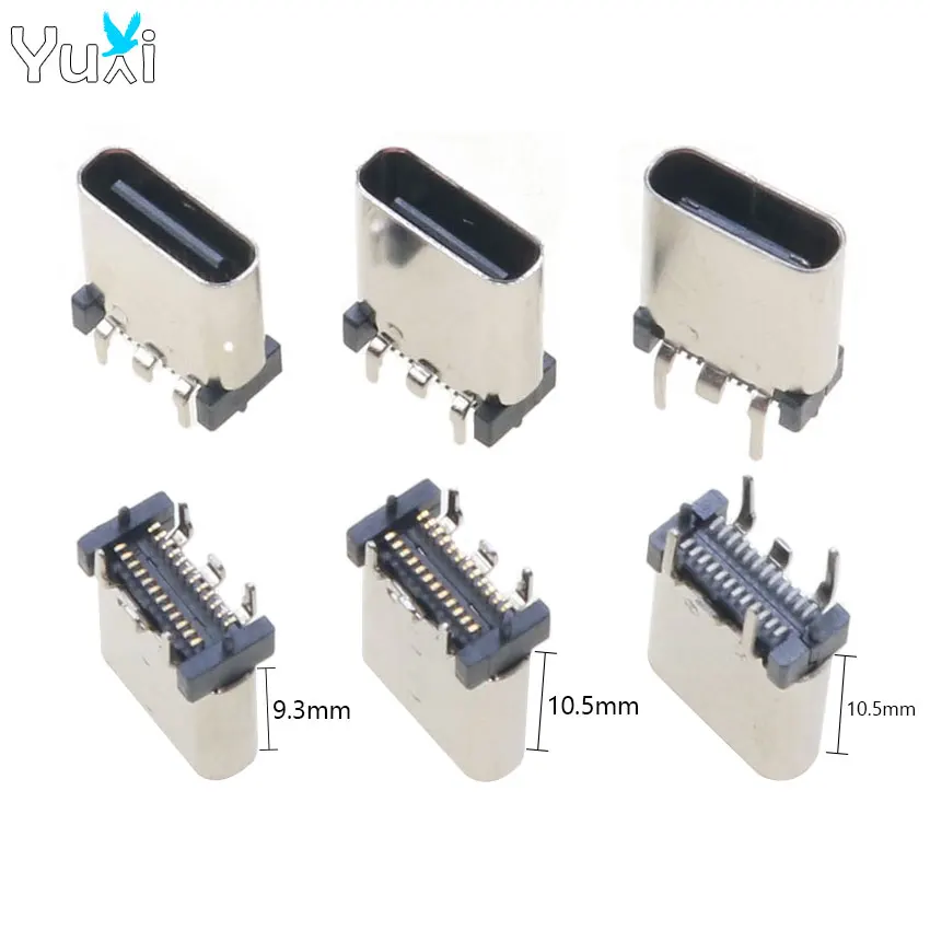 YuXi 2pcs 9.3mm 10.5mm USB Type C 24 Pin Female Socket Vertical PCB Connector Charge Charging Dock Port Plug DIY Repair Part