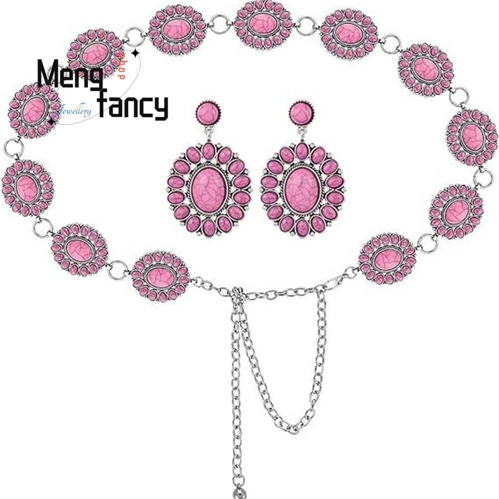 

Retro-Carved Turquoise Waist Chain For Women, Bohemian-Style Waist Belt And Body Chain Fashion Jewelry Exquisite Elegant Popular