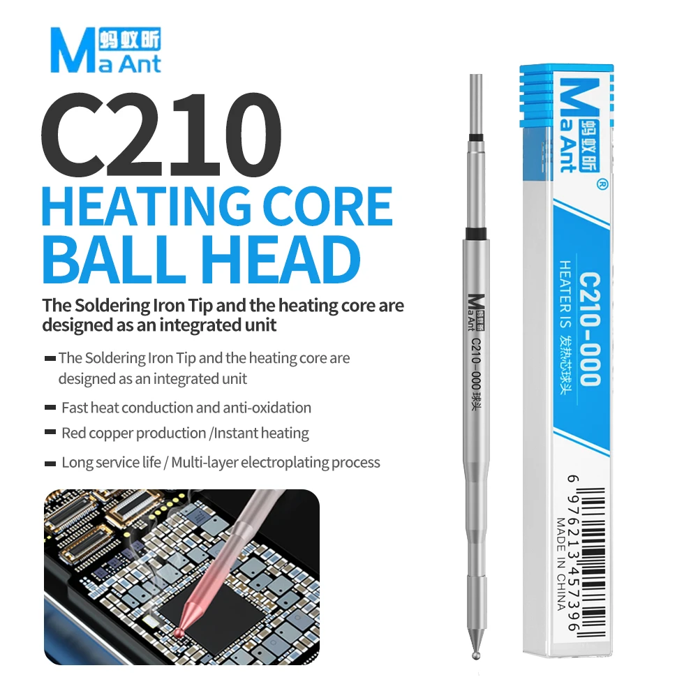 MaAnt C210 Ball Head Integrated Heating Core Soldering Iron Tip 1S Heating Up for Repair Welding Tinning Soldering Iron Tip Tool