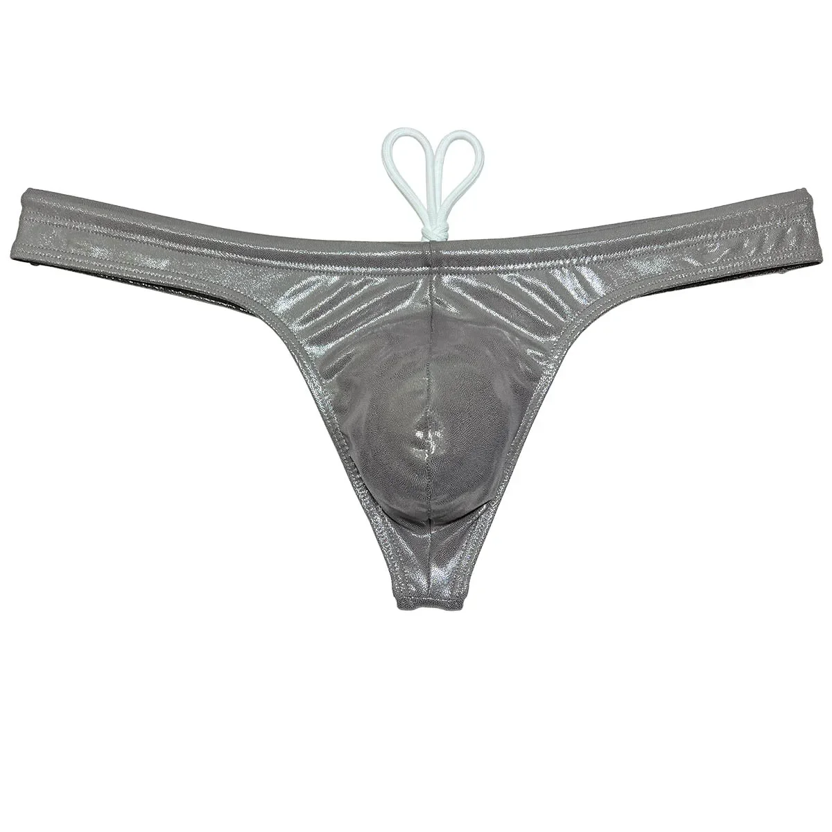 

Swim Thong Men's Swimwear Enhancing Pouch Drawstring Lined String Beach Briefs Shiny Elastic Bikini Trunks Sunbathing Underwear