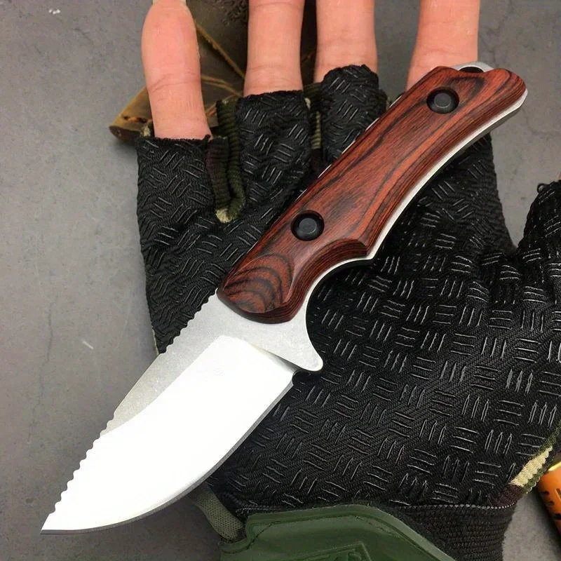 BM 15017 Hidden Canyon Hunter Fixed Blade Knife Drop Point Wood Handles with Leather Sheath EDC Outdoor Camping Household Knives