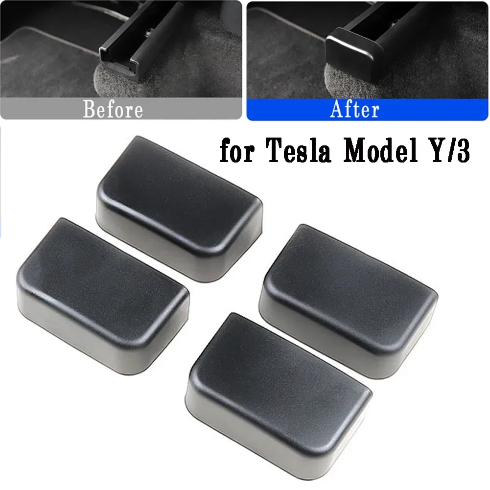 

4PCS Rear Seat Slide Rail Anti-kick Rubber Plug Fits For Tesla for Model Y /3 2020-2021 ABS&rubber Modified Accessories Black