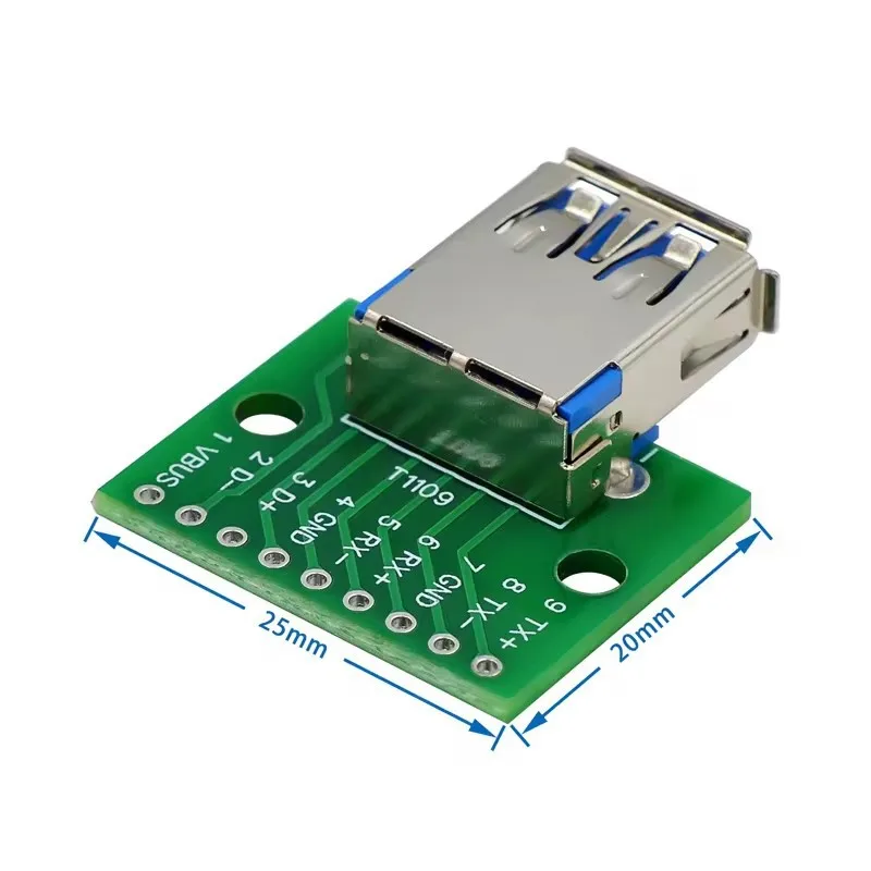 USB 3.0 Vrouwelijke Connector AdapterDIPModule Platte Directe Plug Adapter Adapter Board Vrouwelijke Socket Conversie Board2.54Spacing