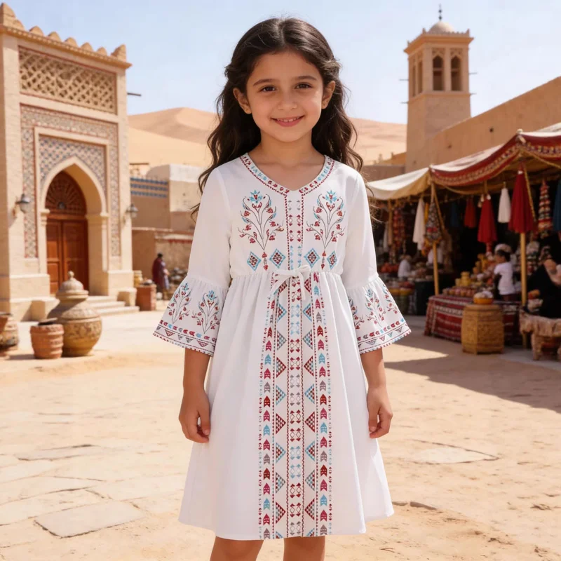 

Wholesale Bohemian style bell-sleeve children's dress, holiday style dress, girls' dress