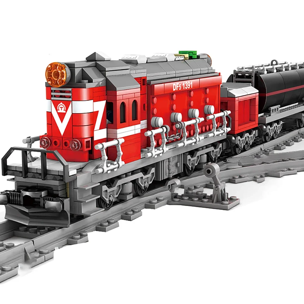 Red Building Block City Train Track Model Electric Train Toy - Ideal for Children's Assembly for Urban Rail Train Hobbyists