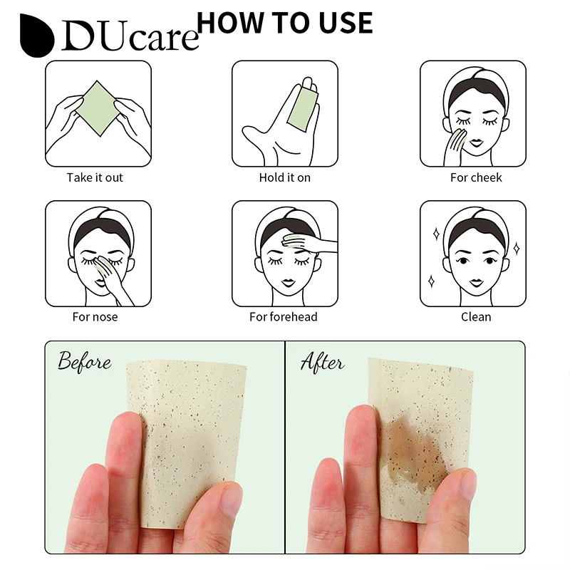 DUcare Oil Blotting Sheets for Face, 100Pcs Green Tea Oil Absorbing Sheets Paper For Oily Skin with Mirror Case & Makeup Puff