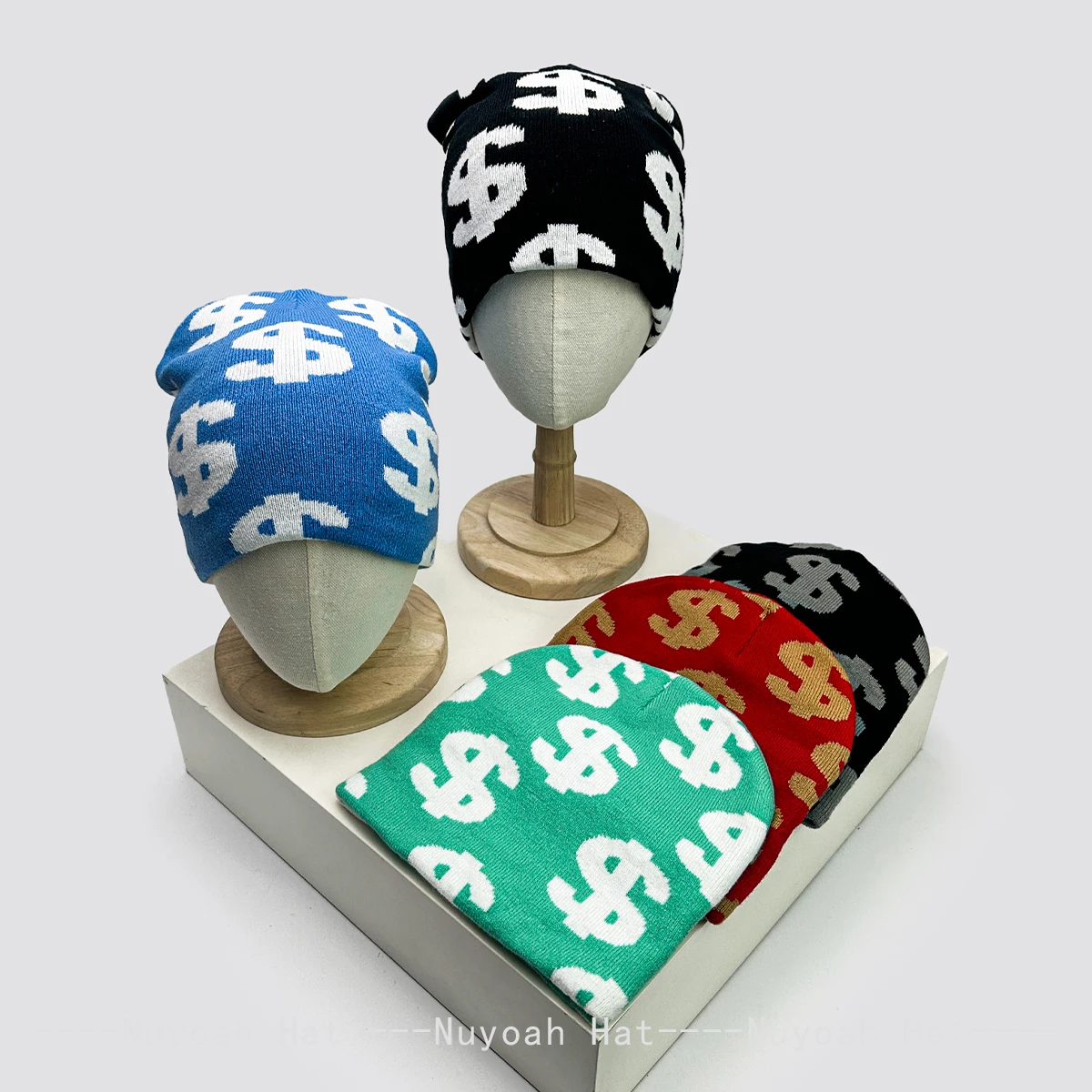

New Men Women European Jacquard Dollar Pattern Knitted Hats Warm Color Block Fashion Personal Beanies Street Versatile Hip Hop