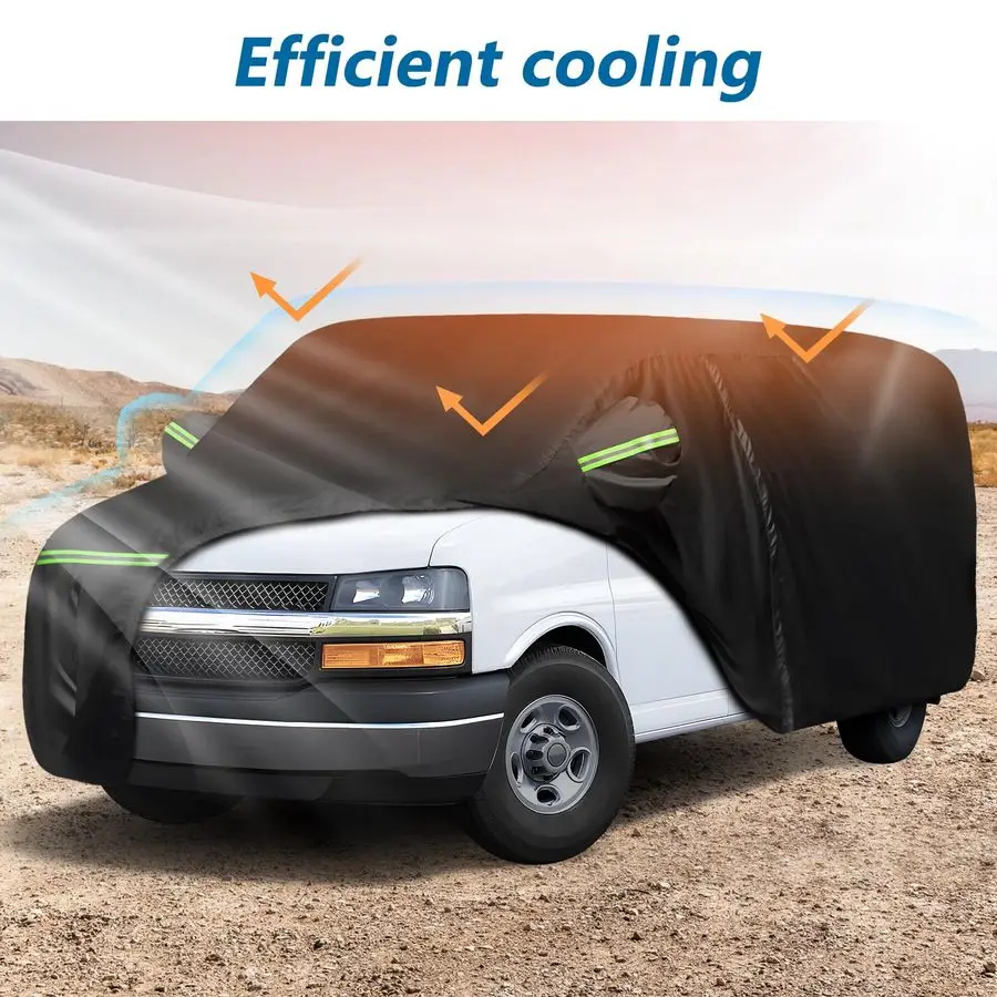 غطاء لـ Express Van GMC Savana Cargo Van 1500 2500 3500 19962025 SWB، 420D حماية من حرارة الشمس في الهواء الطلق أغطية سيارة كاملة مع Dr #4