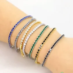 3mm Stainless Steel Tennis Bracelet White/Montana Blue/Black/Green/Red Zircon 18 cm + 2 pcs Adjustable Buckles Wrist Chain