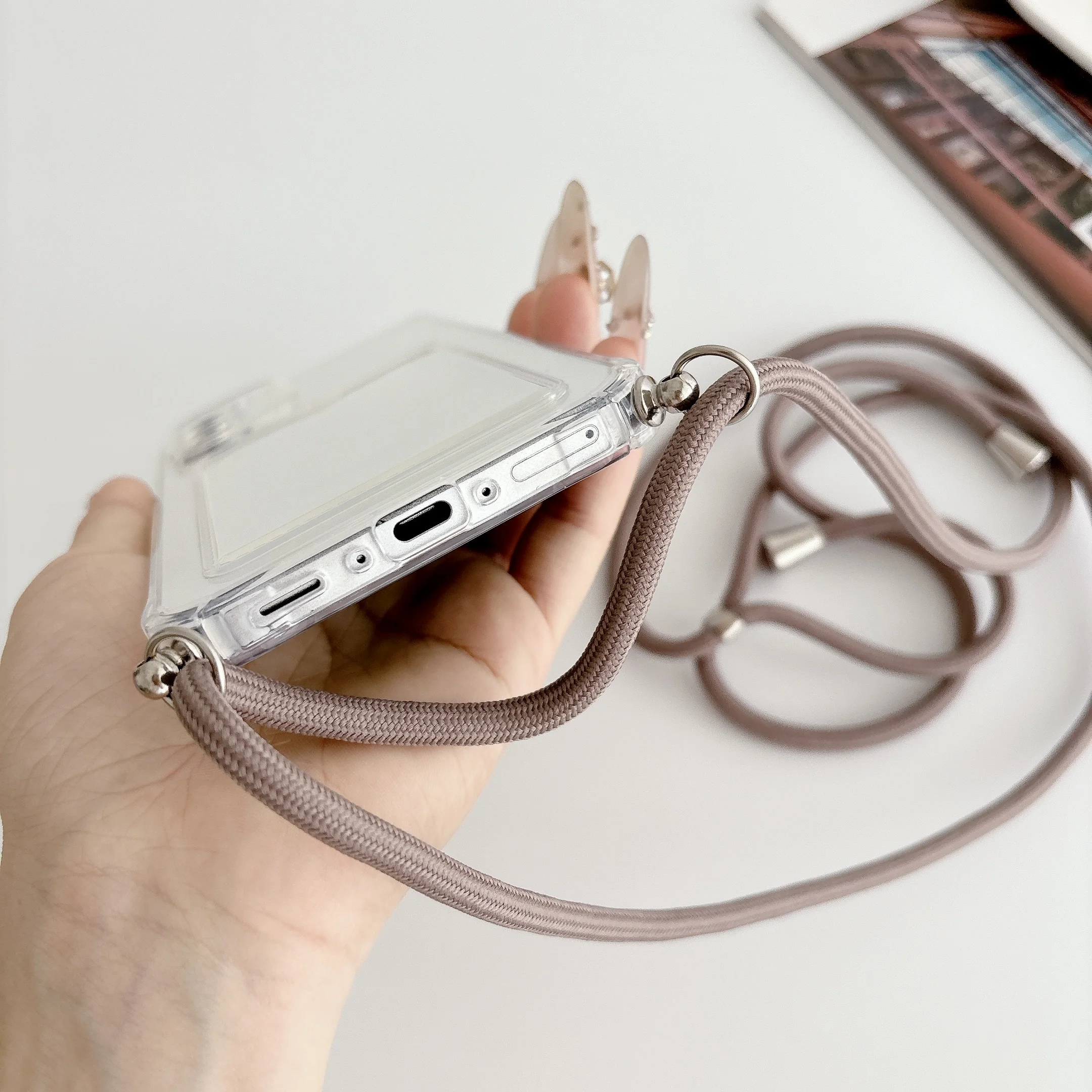 With Card Slot Clear Phone Case For Samsung Galaxy S26 S25 S24 S23 S22 S21 S20 Plus Edge FE 2022 5G Crossbody Lanyard Back Cover view 6