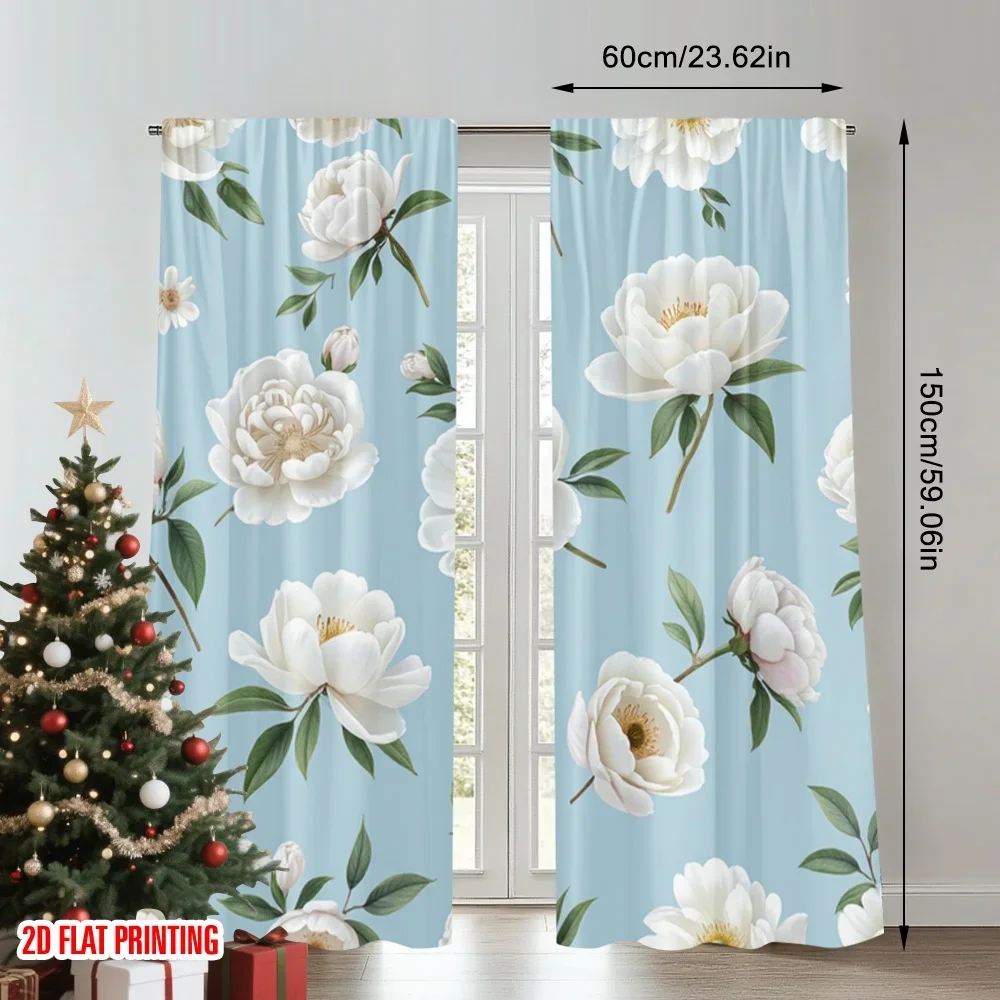 2pcs 2D flat printing Curtain Floral Peony Branches Digital Printed Polyester Drapes Festive Curtains Use for Drapes for Bedroom
